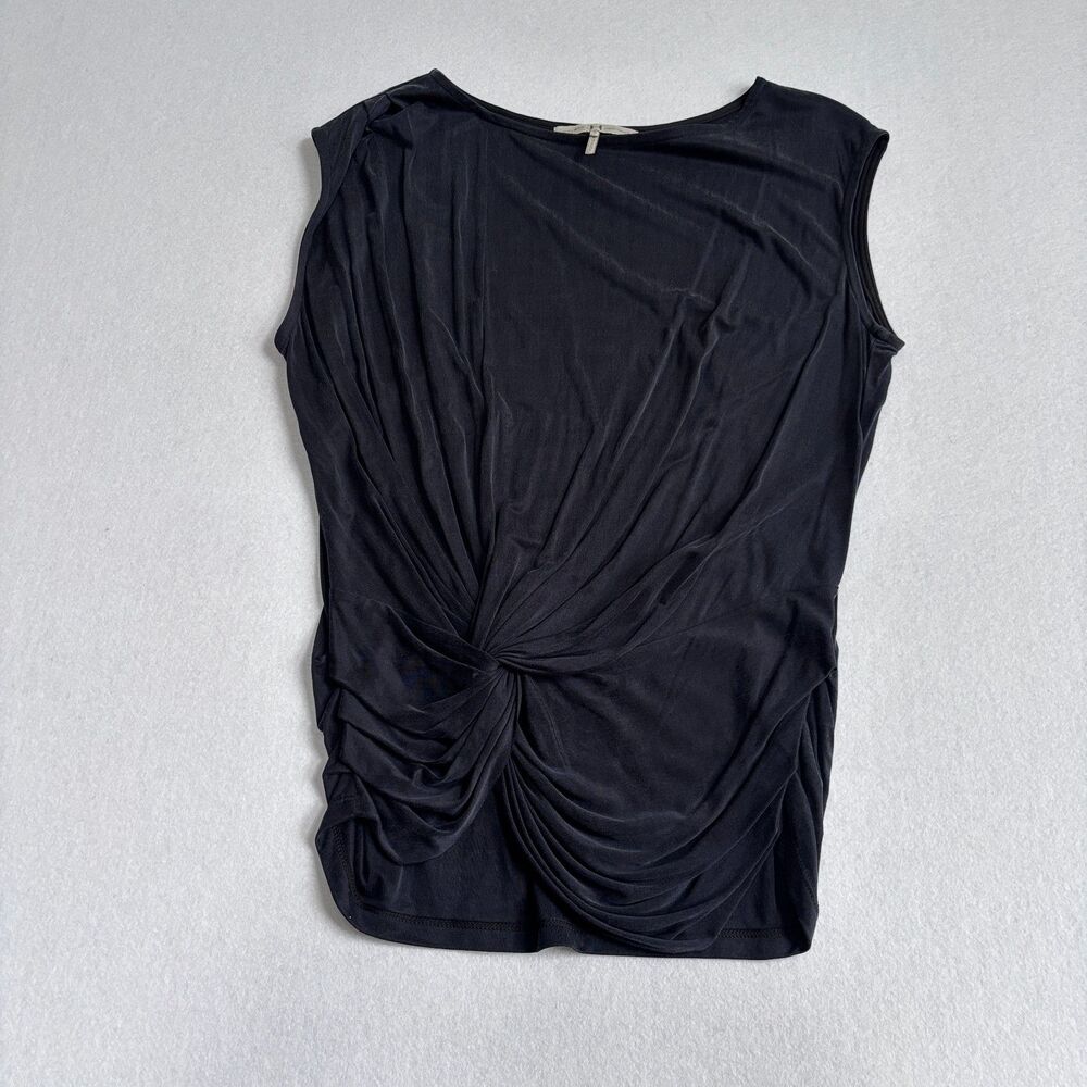Halston Heritage Silky Sleeveless Tank Blouse Women's M Black Twist Front Chic